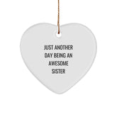 Funny Sister Gifts from Men for Sister, Sister Heart Ornament, Just Another Day Being An Awesome Sister Christmas Unique Gifts - Image 1